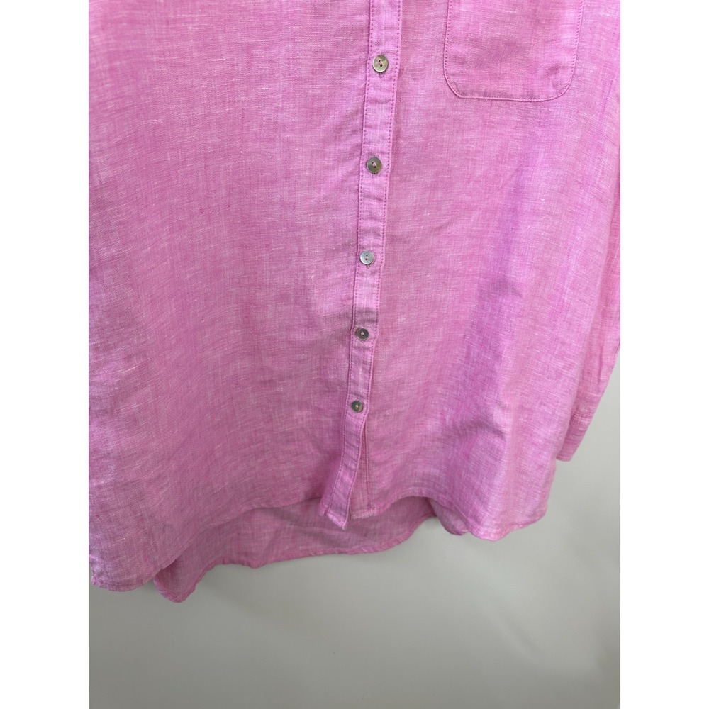 Christian Siriano 100% Linen Button Front Shirt Roll Tab Small Pink Resortwear - Picture 5 of 11